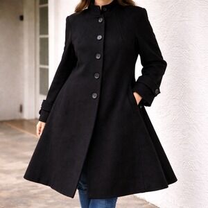 Alorna Woman‎ Vintage Black Wool Blend Swing Coat Made in USA